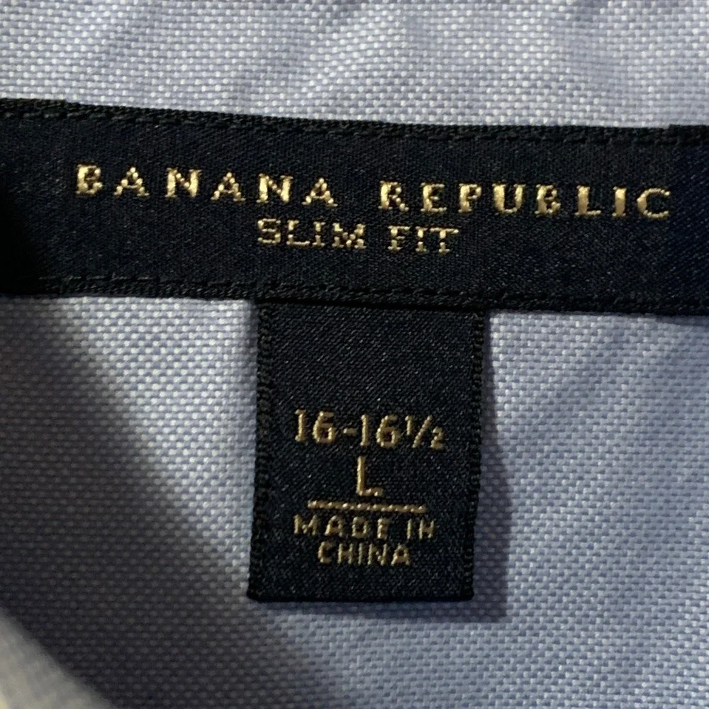 Banana Republic Mens Slim Fit Dress Shirt‎ 16-16.5 L Blue Stripe French Cuffs